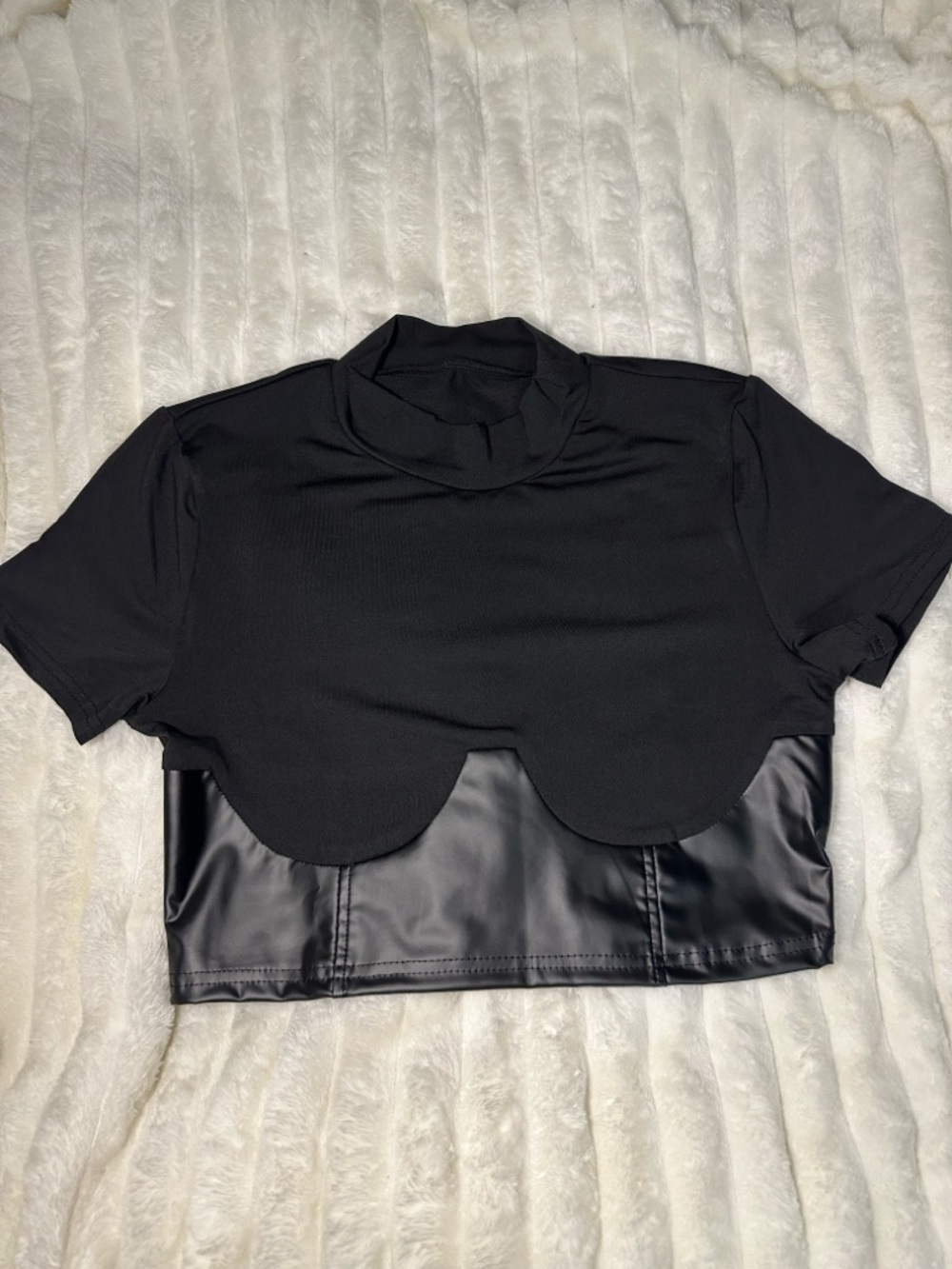 SHEIN Black High-Neck Faux-Leather Panel Crop Top - Picture 2 of 2